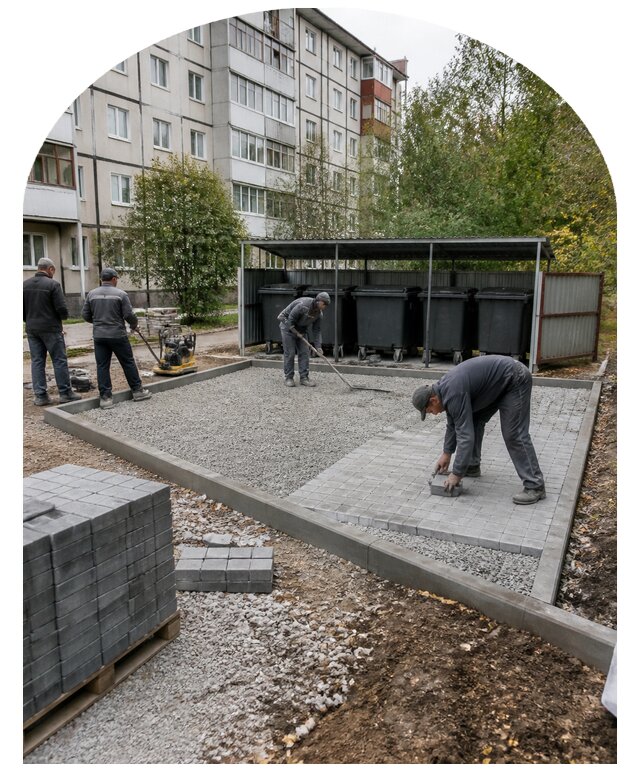 Устройство площадки под контейнеры на территории в Городце